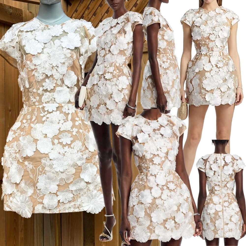 🆕 BRONX & BANCO 🧿 NWOT Jasmine Capsleeve White Floral Mini Dress, Sz L US 8